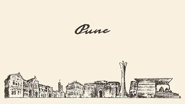 Vector illustration of Pune skyline vector illustration hand drawn