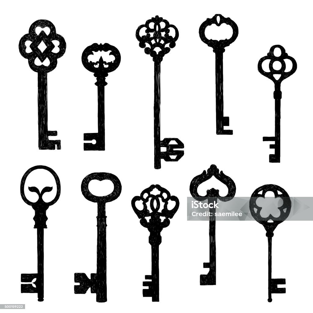 Set Of Sketch Old Keys Vector illustration of vintage keys. Key stock vector