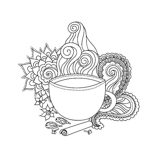 illustrazioni stock, clip art, cartoni animati e icone di tendenza di tazza di tè masala e sapore, motivo etnico - cardamom spice indian culture isolated