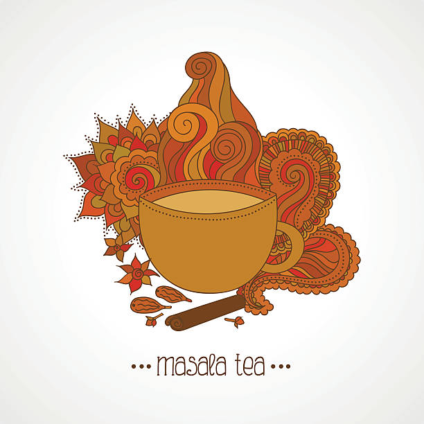 illustrations, cliparts, dessins animés et icônes de tasse de thé masala et flavoring, motif ethnique - cardamom condiment spice asian cuisine