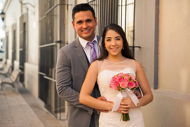 istock Happy bride and groom outdoors 500162785
