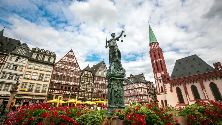 4K Time-lapse: Pedestrian crowded at Romerberg Town square Frankfurt Germany