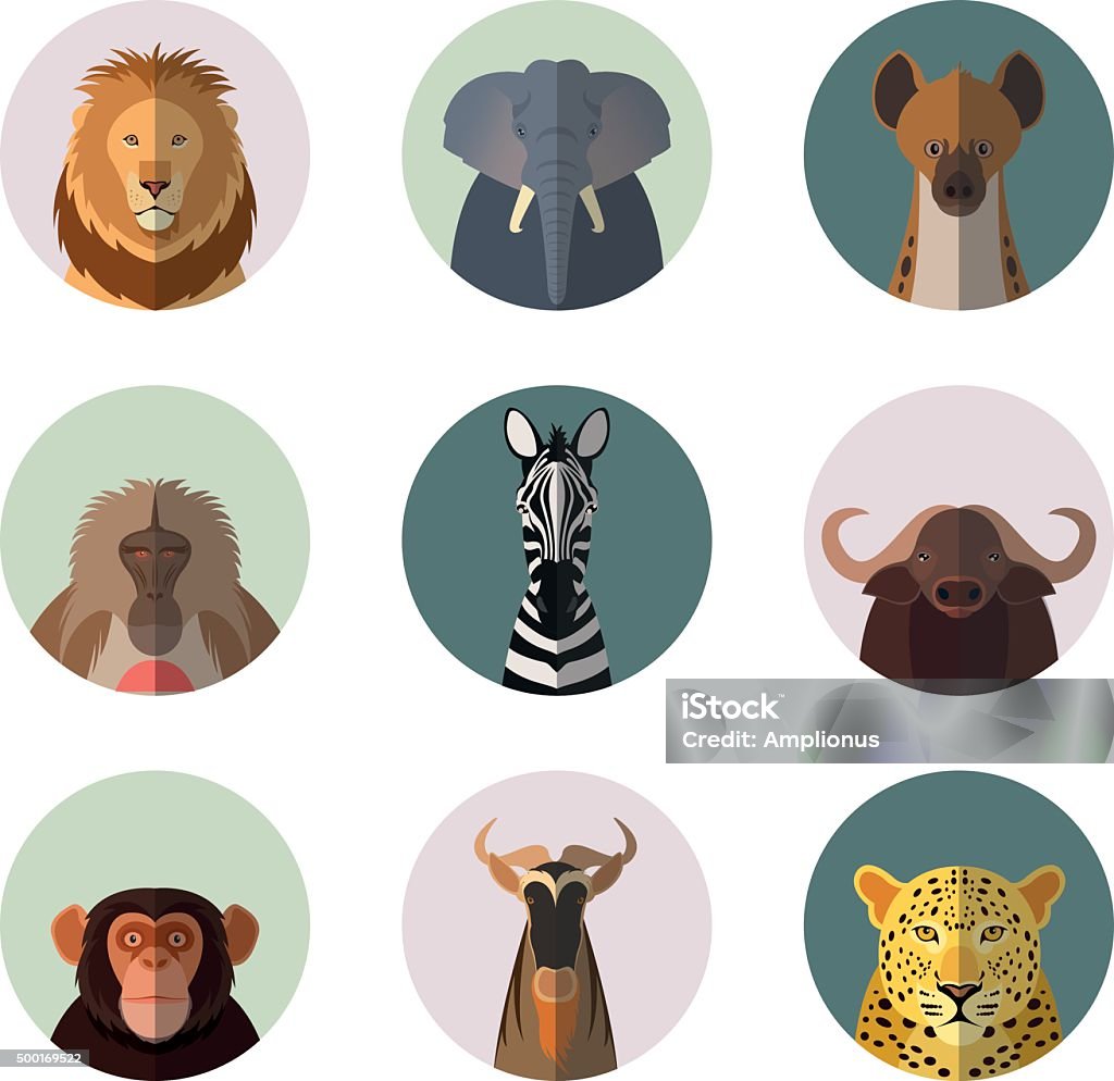 African animal round flat icons Vector  image of african animal round flat icons Safari Animals stock vector