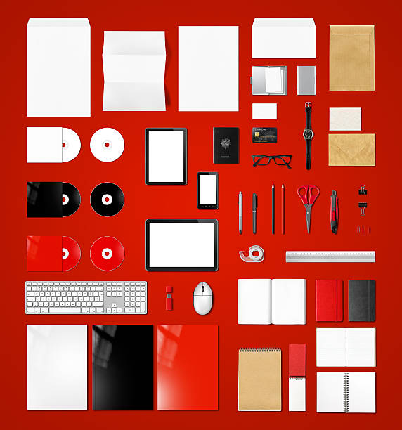 istock Products branding mockup template, red background 500169640