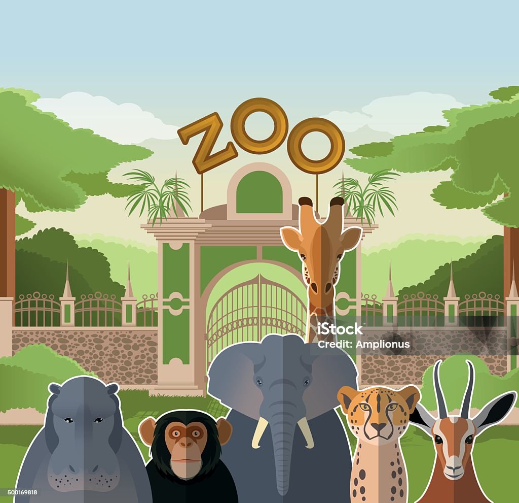 Zoo gate with african flat animals Vector image of a zoo gate with african flat animals Zoo stock vector