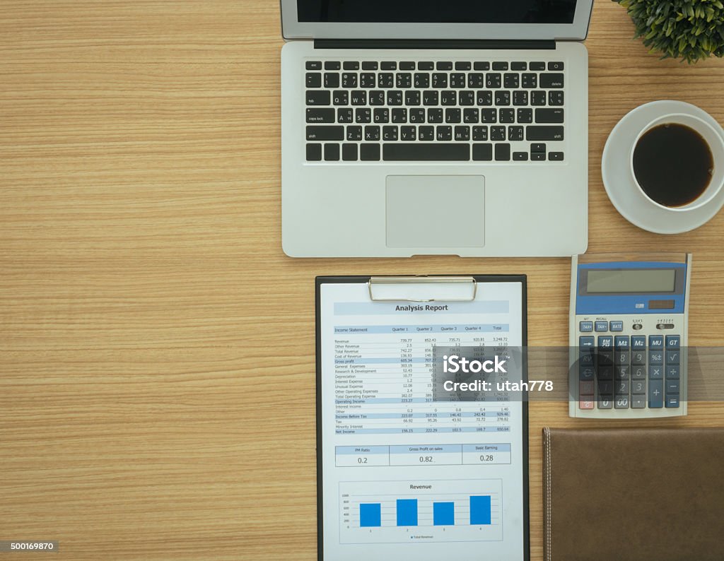 work desk Accountant's Desk with free space for text. top view. 2015 Stock Photo