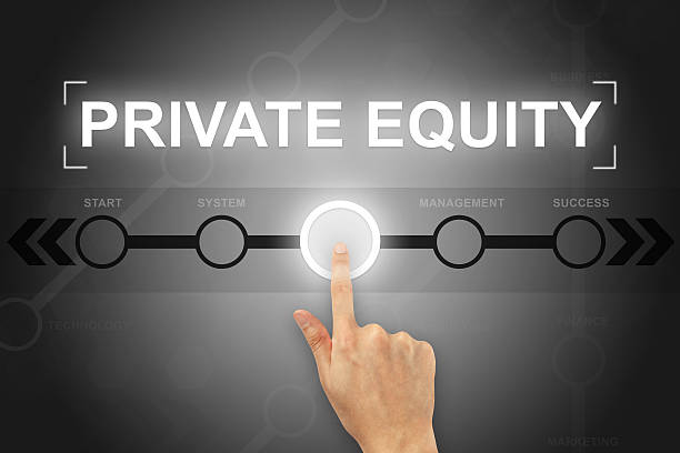 hand clicking private equity button on a screen interface stock photo
