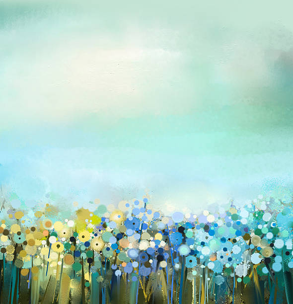 유화 공장요 보세요. 민들레 꽃 필드에. - dandelion nature flower abstract stock illustrations