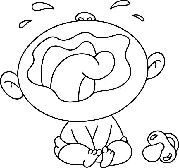 Outlined crying baby Outlined crying baby. Vector illustration coloring page. black baby crying drawing stock illustrations