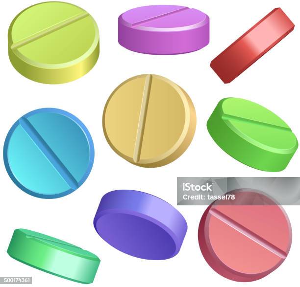 Zestaw Ikon Kolor Tabletki - Stockowe grafiki wektorowe i więcej obrazów Koło - Figura dwuwymiarowa - Koło - Figura dwuwymiarowa, Wielokolorowy, Antybiotyk