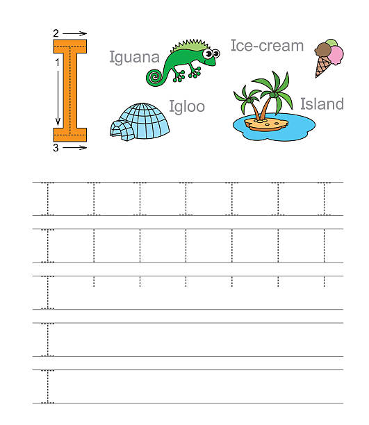 알파벳 i. 손글씨 알아보기 - island education learning letter i stock illustrations