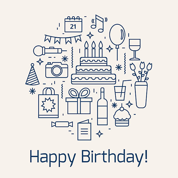 ilustraciones, imágenes clip art, dibujos animados e iconos de stock de iconos de feliz cumpleaños. - food and drink holidays and celebrations isolated objects birthdays