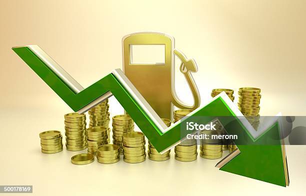 The Price Of Fuel Decreases Stock Photo - Download Image Now - Arrow Symbol, Backgrounds, Barrel