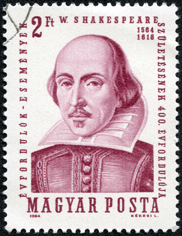 stamp printed in Hungary shows image of William Shakespeare  1564-1616 , the playwright, circa 1964