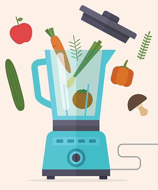 illustrations, cliparts, dessins animés et icônes de robot, mixeur, mixeur et légumes. - vector illustration and painting food cooking