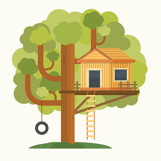 tree house. haus auf baum für kinder. - baumhaus stock-grafiken, -clipart, -cartoons und -symbole