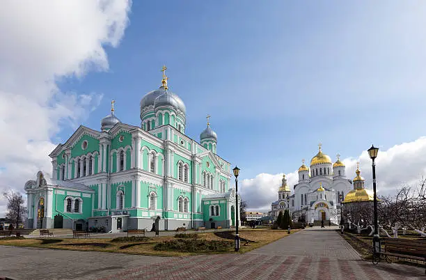 Trinity and the Transfiguration Cathedrals of Holy Trinity-Saint Seraphim-Diveyevo Monastery. Nizhny Novgorod Region. Russia