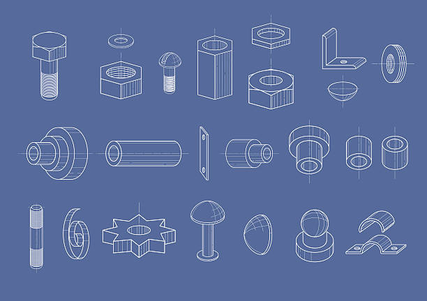 illustrazioni stock, clip art, cartoni animati e icone di tendenza di set di disegni - bolt nut washer threaded