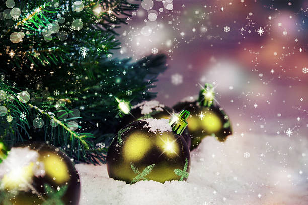 istock Christmas tree with Christmas toys on snow. 500188178