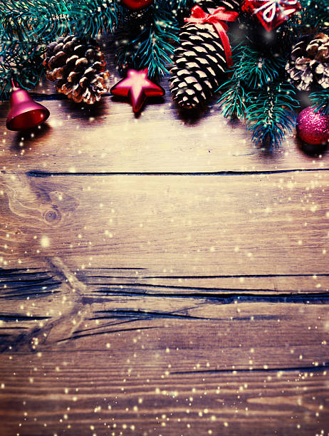 istock Christmas fir tree with decorations on wooden background Chr 500189760