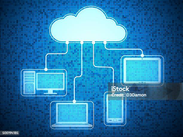 Cloud Computing On Pixelated Background Stock Photo - Download Image Now - Backgrounds, Blue, Business Finance and Industry