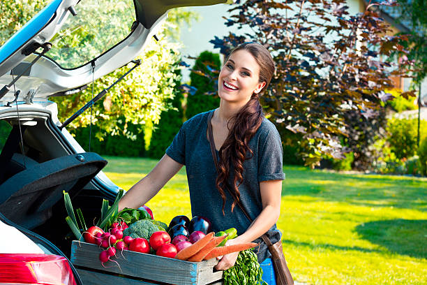 Young woman with organic food