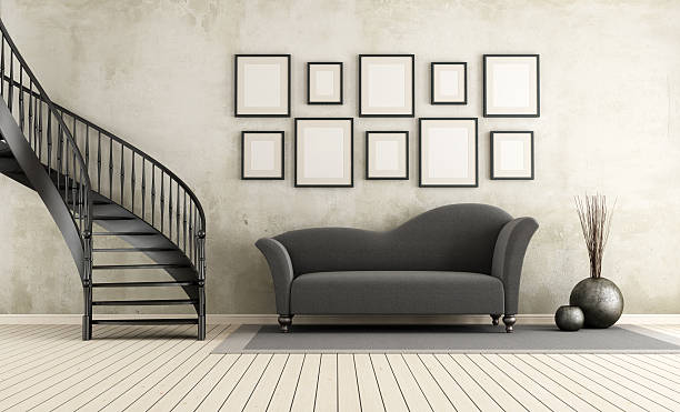 istock Classic living room with circular staircase 500195517