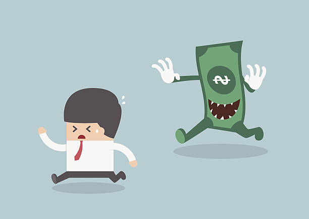 ilustraciones, imágenes clip art, dibujos animados e iconos de stock de ejecutivo corriendo desde el dinero monster - greed currency running business