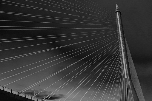 The river bridge, thailand black & white negative style