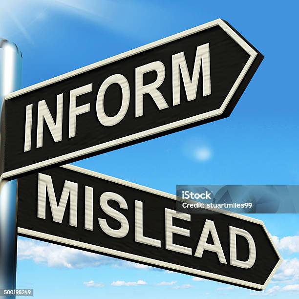 Inform Mislead Signpost Means Let Know Or Misguide Stock Photo - Download Image Now - Advice, Dishonesty, No People