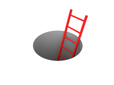3d render of a red ladder coming out of a hole