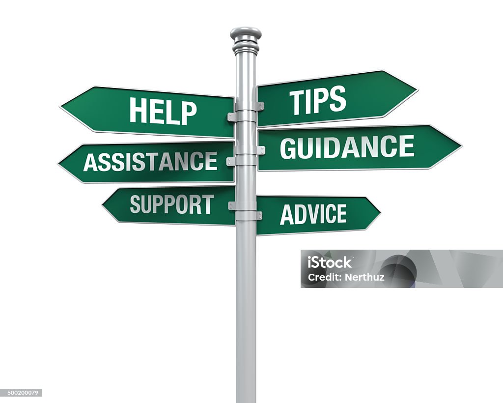 Sinal de direções de ajuda de suporte dicas conselhos orientação assistência - Royalty-free Apoio Foto de stock