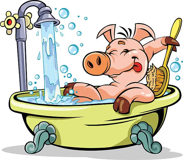 Vector illustration of Pig taking a bath