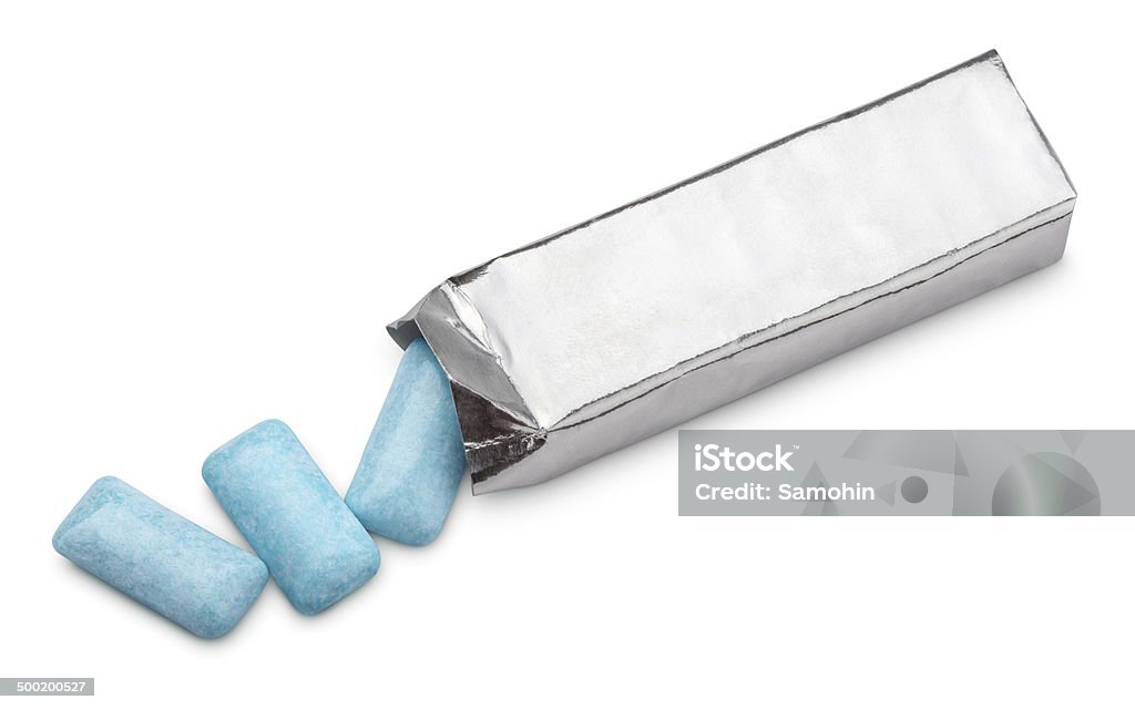 Blue chewing gum package isolated on white Blue chewing gum package isolated on white with clipping path Bubble Gum Stock Photo