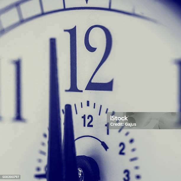 Clock About To Strike 12 Midnight Or Midday Stock Photo - Download Image Now - 12 O'Clock, Accuracy, Alertness