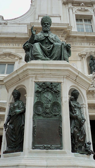 Statue in front of the Basilica della Santa Casa, Loreto, Italy