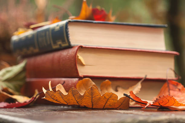 istock fallen autumn leaves and books 500203790