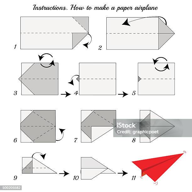 Instructions How To Make Origami Paper Airplane Stock Illustration - Download Image Now - Paper Airplane, Instructions, Origami