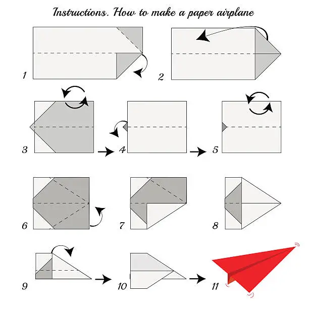 Vector illustration of Instructions how to make origami paper airplane