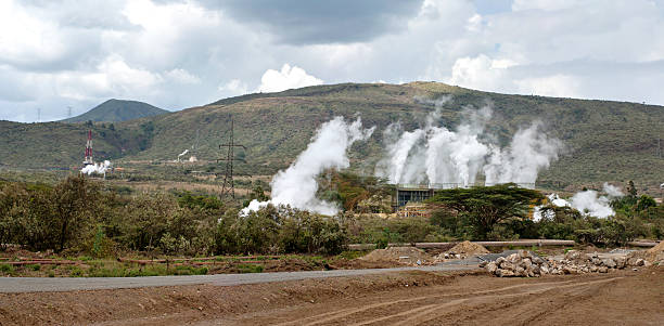 Olkaria II geothermal power plant in Kenya stock photo