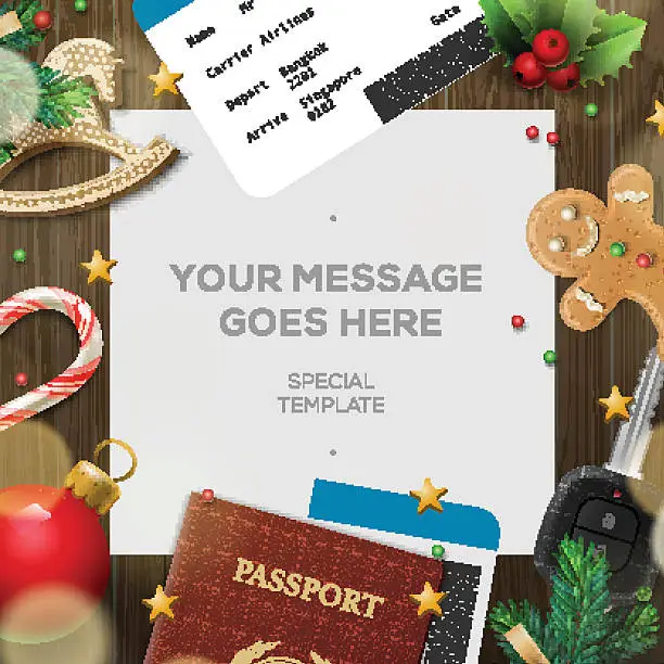 Vector illustration of Winter holiday, Christmas travel template