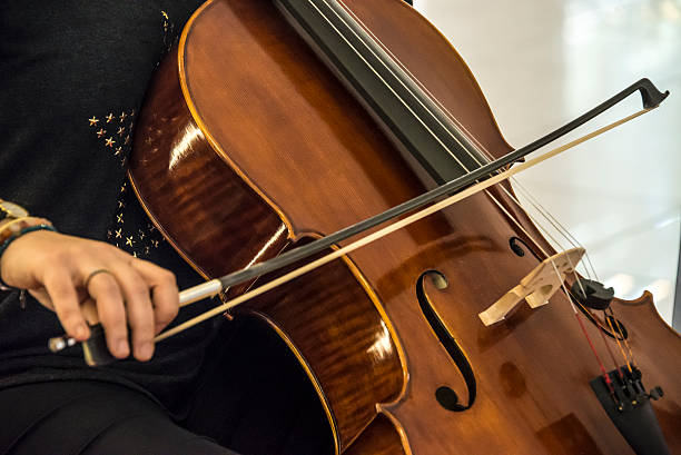 mano della donna suonare il violoncello - musical instrument violin sheet music music foto e immagini stock