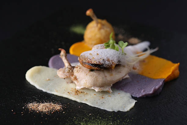 istock Stuffed chicken breast, white meat chicken, different sauces on dark 500212530