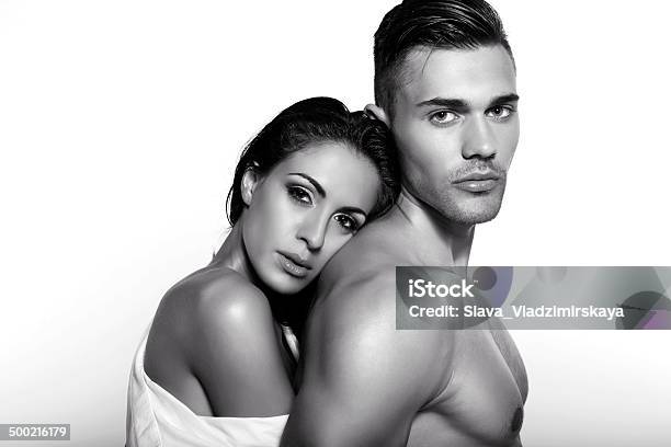 Black And White Portrait Of Tender Beautiful Couple Stock Photo - Download Image Now