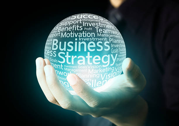 istock Businessman hand showing business strategy word 500217709