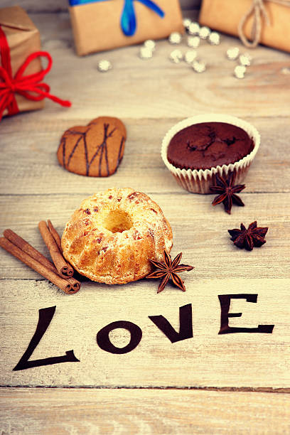 istock Muffins, gift box, heart shape and word love 500217910