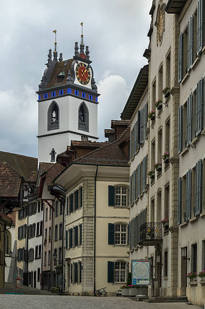 Aarau, Switzerland street with historical houses in Aarau old town, Switzerland aargau canton photos stock pictures, royalty-free photos & images