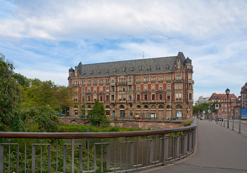 Gallia building, formerly Germania, seat of the Regional Student's Service Centre of Strasbourg University seen from Pont Royal in Strasbourg, France