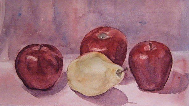 istock Still Life with apple and pear, Watercolor painting 500231192