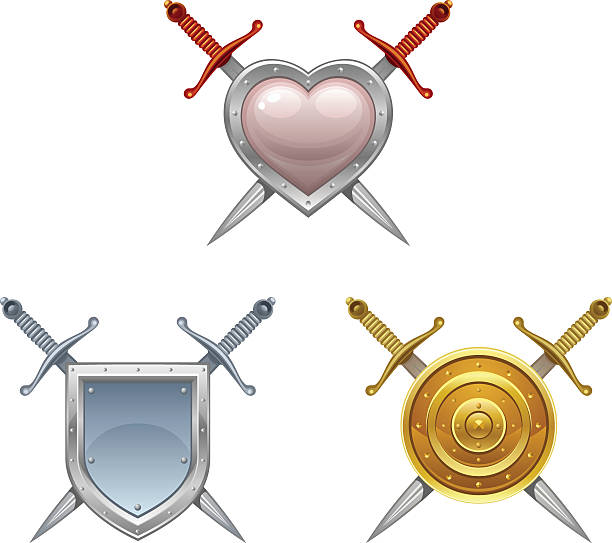 miecz i tarcza - suit of armor weapon shield military stock illustrations
